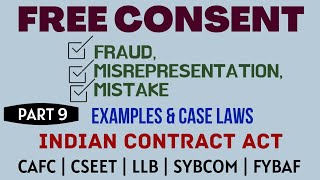 Fraud  Misrepresentation  Mistake  Free Consent  Indian Contract Act  Caselaws  Example [upl. by Iek]