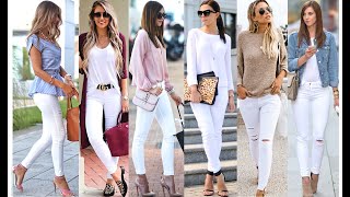 60 Ideas para Combinar tu Jeans Blanco Tendencias De Moda 2021  White Jeans Outfits [upl. by Dahs]