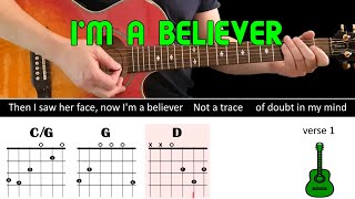 IM A BELIEVER  Guitar lesson  Acoustic guitar with chords amp lyrics  The Monkees [upl. by Amik]