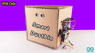 How to make a smart dustbin Arduino  Low cost smart dustbin Arduino Cardboard [upl. by Ailak681]