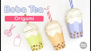 3D Paper Boba Tea Cup Origami Paper Craft Template Guide [upl. by Herculie]